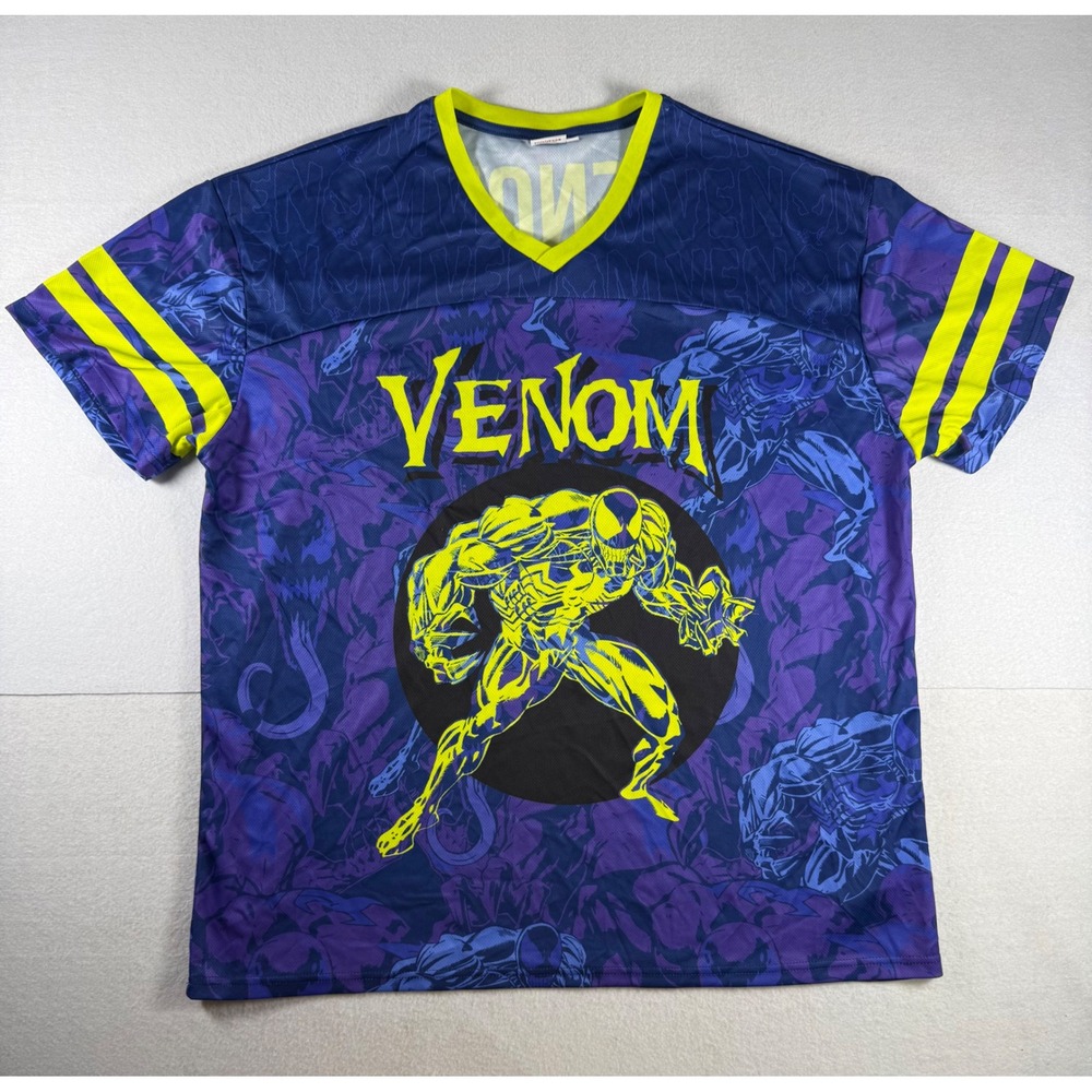 Marvel Venom Jersey Shirt Mens XL Purple Neon Yellow All Over Print Graphic 88